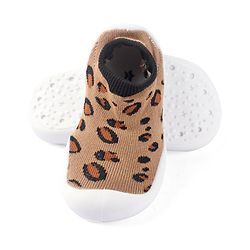 Cute Walk by Babyhug Slip On Socks Shoes with Cheetah Theme Print -  Brown