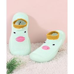 Cute Walk by Babyhug Sock Shoes With Face Design - Green