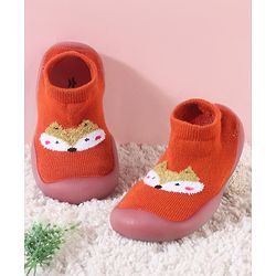 Cute Walk by Babyhug Slip On Socks Shoes with Fox Design - Orange