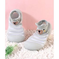 Cute Walk by Babyhug Slip On Socks Shoes  with Teddy Bear Design - Blue