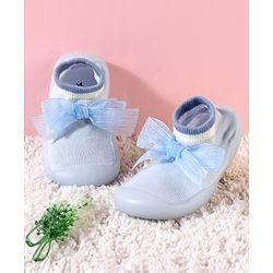 Cute Walk by Babyhug Slip On Socks Shoes with Bow Applique - Blue