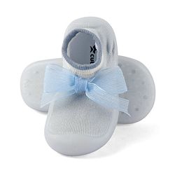 Cute Walk by Babyhug Slip On Socks Shoes with Bow Applique - Blue