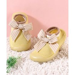 Cute Walk by Babyhug Slip On Socks Shoes with Bow Applique - Blue