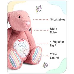 Babyhug Bunny Music Projector Soft Toy - Pink | Plush Bunny With Soothing Light Projector & Lullabies | Perfect Bedtime Companion That Comforts & Relaxes Babies| Height 34cm | BIS Certified