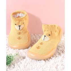 Cute Walk by Babyhug Slip On Socks Shoes with Bear Design - Orange