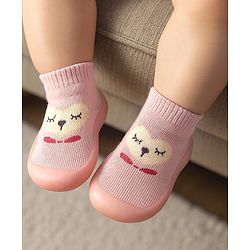 Cute Walk by Babyhug Slip On Socks Shoes with Bear Design - Pink
