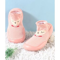 Cute Walk by Babyhug Slip On Socks Shoes with Bear Design - Pink