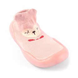 Cute Walk by Babyhug Slip On Socks Shoes with Bear Design - Pink
