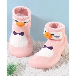 Cute Walk by Babyhug Slip On Socks Shoes with Penguin Design - Pink