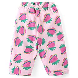 Babyhug Cotton Knit Flutter Sleeves Capri Night Suit With Strawberry Print - Pink