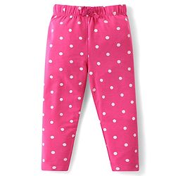 Babyhug Cotton Lycra Full Length Skinny Fit Leggings Floral & Polka Dot Print Pack of 3 - Dark Pink White & Light Green