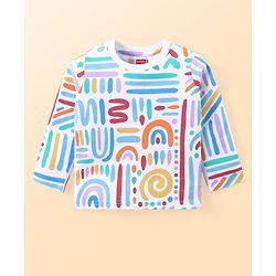 Babyhug Cotton Knit Full Sleeves Printed Night Suit  - White