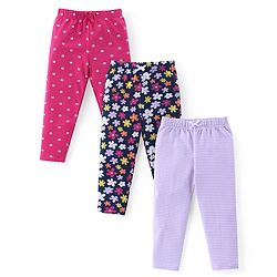 Babyhug Cotton Lycra Full Length Leggings Floral & Polka Dots Print Pack of 3 - Multicolour