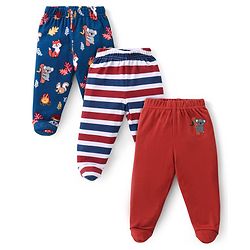 Babyhug Interlock Cotton Knit Striped Footed Bootie Leggings with Koala Bear Print Pack of 3 - Multicolour
