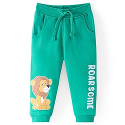Babyhug Cotton Terry Full Length  Lounge Pant with Animal & Text Print - Green