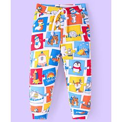 Babyhug Cotton Knit Full Length Lounge Pants With Animals Print - Blue
