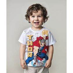 Babyhug Marvel Cotton Knit Half Sleeves T-shirt with  Thor Graphics - White