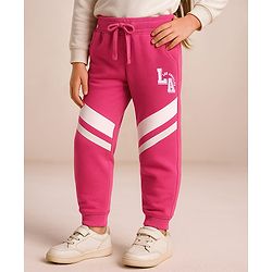 Babyhug Cotton Knit Full Length Lounge Pants With Text Print - Dark Pink