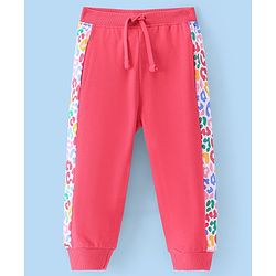Babyhug Cotton Terry Full Length Lounge Pant with Side Print - Pink