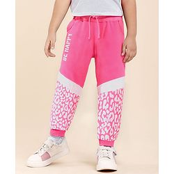 Babyhug Cotton Knit Full Length Lounge Pants With Text Print - Dark Pink