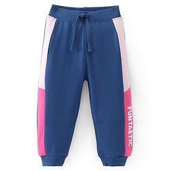 Babyhug Cotton Terry Full Length Lounge Pant with Side Text Print - Navy