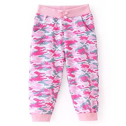 Babyhug Cotton Terry Knit Full Length Lounge Pant with Abstract Print - Pink