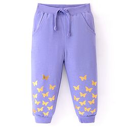 Babyhug Cotton Knit Full Length Lounge Pants With Butterflies Print - Lilac