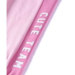 Babyhug Cotton Terry Knit Full Length Lounge Pant with Text Print - Pink
