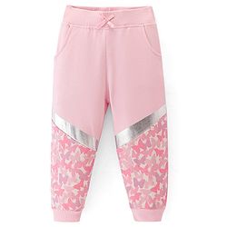 Babyhug Cotton Terry Full Length Lounge Pants with Butterfly Print - Pink