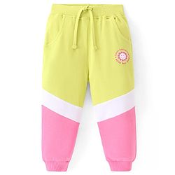 Babyhug Cotton Terry Full Length Lounge Pant with Floral & Text  Print - Pink