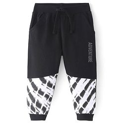 Babyhug Cotton Knit Full Length Lounge Pant Cut & Sew Design with Text Print - Black