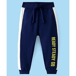 Babyhug Cotton Terry Knit Full Length Lounge Pant with Text Print - Navy Blue