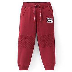 Babyhug Cotton Terry Full Length  Lounge Pant with Text Patch - Maroon