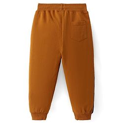 Babyhug Cotton Terry Knit Lounge Pant with Color-Block Design & Text Print - Rust