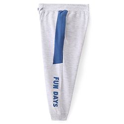Babyhug Cotton Terry Knit Full Length Colour Block Design Lounge Pant with Text Print - Grey