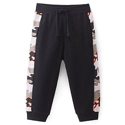 Babyhug Cotton Terry Knit Full Length Lounge Pant with Camouflage Theme Print - Black