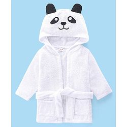 Babyhug Woven Terry Full Sleeve Bathrobe with Panda Print- White