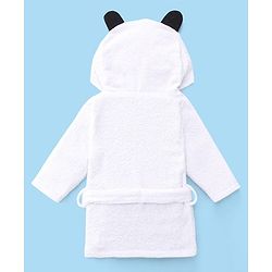 Babyhug Woven Terry Full Sleeve Bathrobe with Panda Print- White