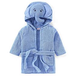 Babyhug  Woven  Hooded Full Sleeves Bath Robe With Pockets & Elephant Applique - Blue