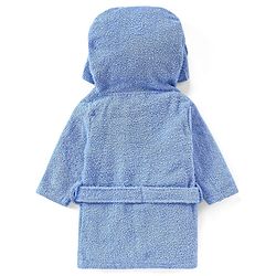 Babyhug  Woven  Hooded Full Sleeves Bath Robe With Pockets & Elephant Applique - Blue