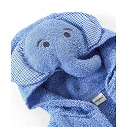 Babyhug  Woven  Hooded Full Sleeves Bath Robe With Pockets & Elephant Applique - Blue