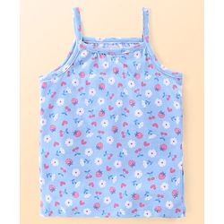 Babyhug 100% Cotton Knit Singlet Sleeves Slips Floral & Fruits Print Pack of 3 - White Pink & Blue