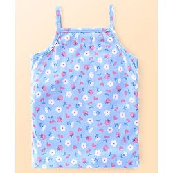 Babyhug 100% Cotton Knit Singlet Sleeves Slips Floral & Fruits Print Pack of 3 - White Pink & Blue