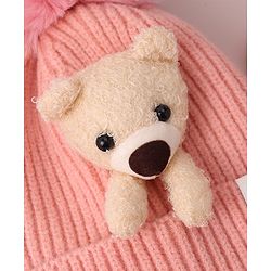 Babyhug Woolen Cap with Teddy Bear Applique - Pink