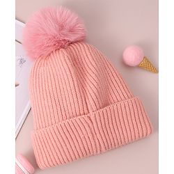 Babyhug Woolen Cap with Teddy Bear Applique - Pink