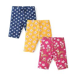 Babyhug Cotton Lycra Three Fourth Leggings with Floral & Polka Dots Print Pack of 3 - Multicolour