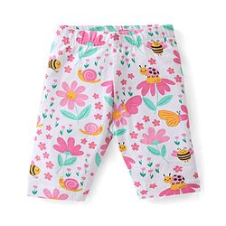 Babyhug Cotton Lycra Three Fourth Leggings with Polka Dots & Floral Print Pack of 3 - Multicolour