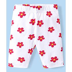 Babyhug Cotton Lycra Knit  Three Fourth Leggings with Floral & Polka Dots Print  Pack of 3 - Pink Yellow & White