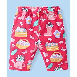 Babyhug Cotton Lycra Knit  Three Fourth Leggings with Floral & Polka Dots Print  Pack of 3 - Pink Yellow & White