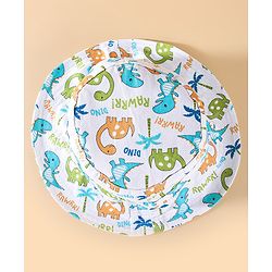 Babyhug Two Layer Cotton Woven Bucket Hat With Dino Print - White